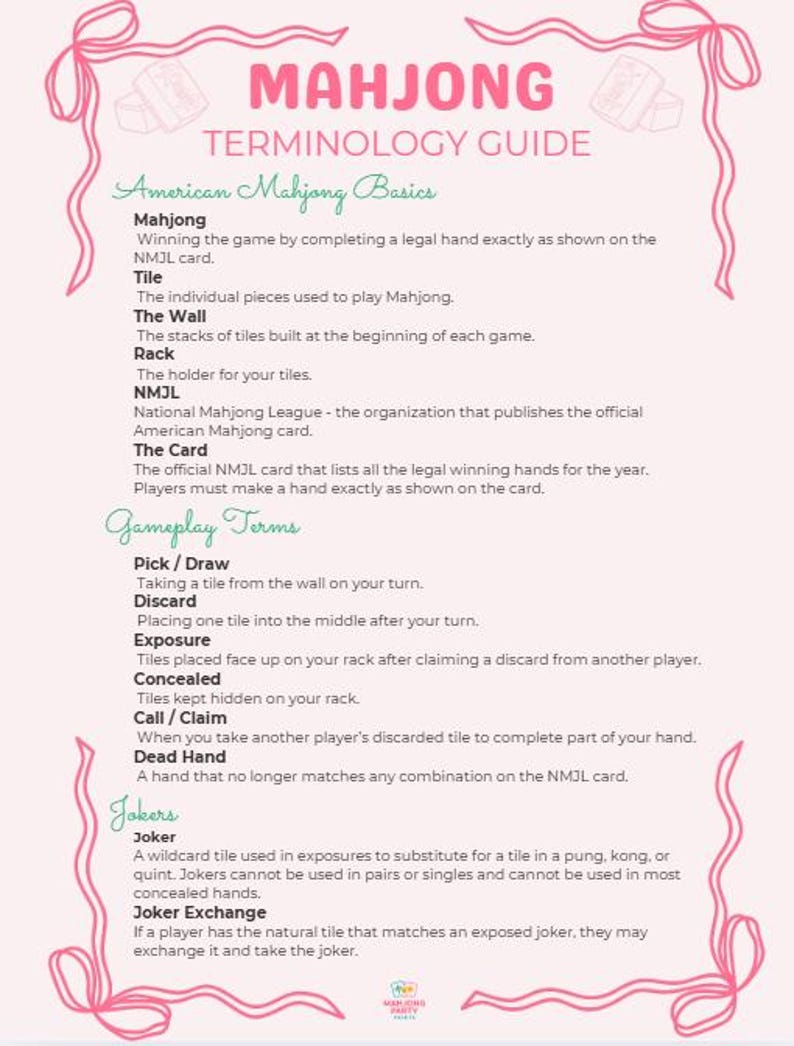 Mahjong Rules.pdf American Mahjong Beginner Guide | Rules, Player Aids, Cheat Sheets (PDF ...