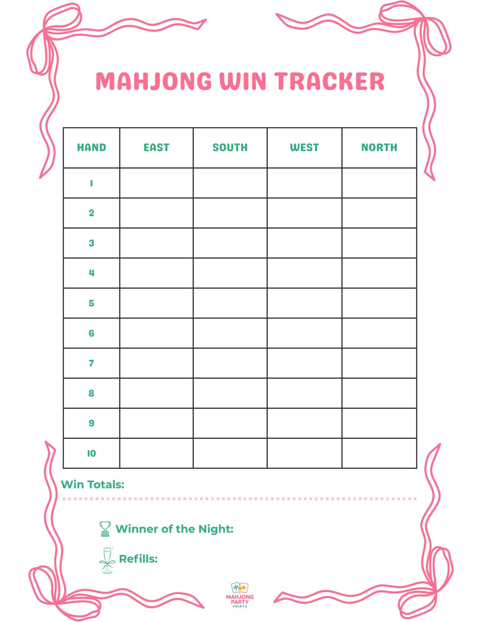 Mahjong Score Card.pdf Mahjong Win Tracker Sheet: Beginner Friendly Scorecard (PDF) - Etsy