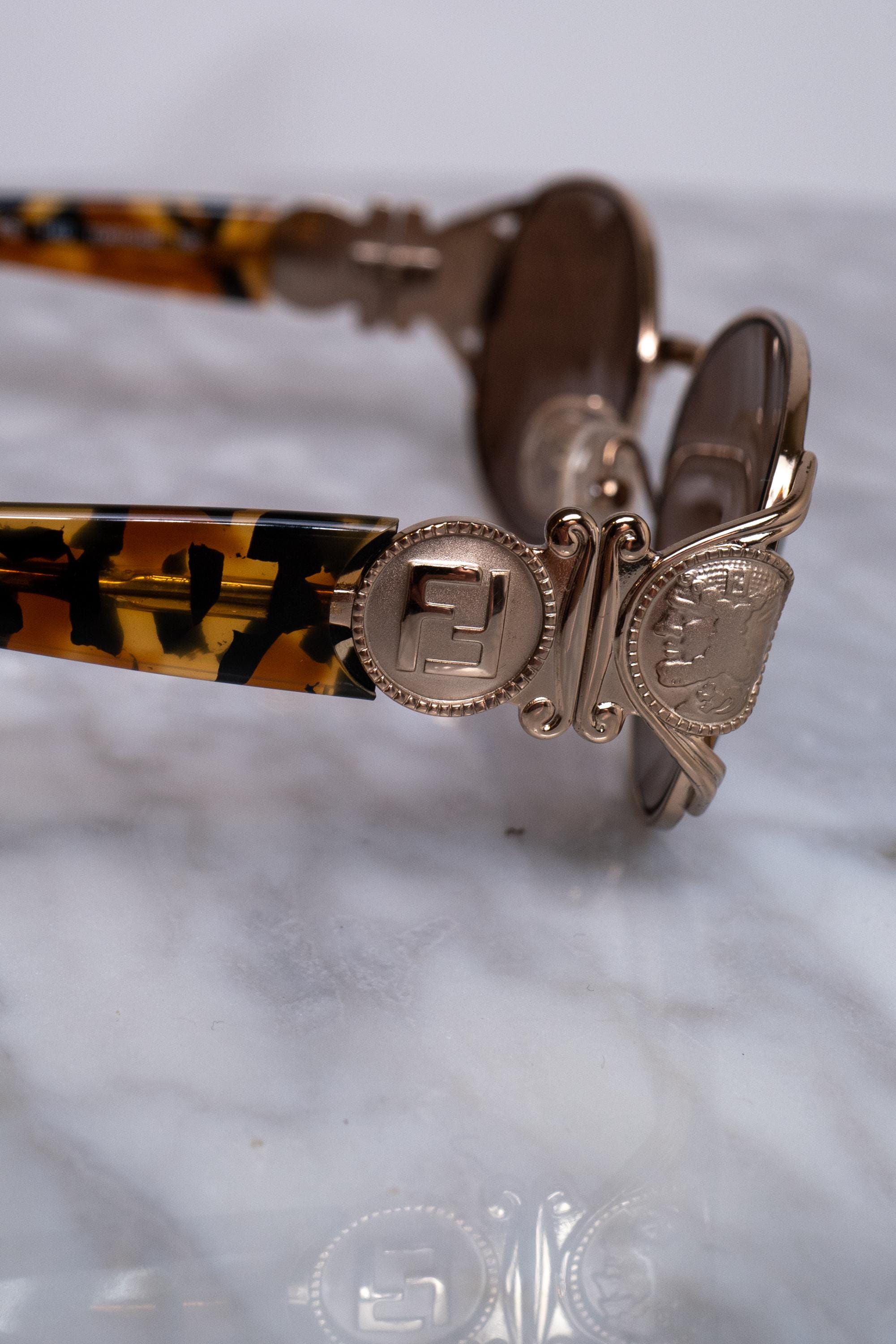 Vintage Fendi Tortoiseshell Oval Sunglasses With Bronze 
