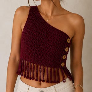 Ruby Fringe One Shoulder Crochet Top Pattern (PDF)