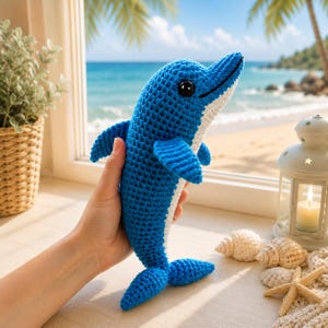 Haakpatroon voor een blauwe dolfijn (amigurumi), pluche zeedier, voor beginners (PDF-download)