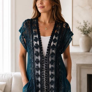 Open Front Lace Tunic Crochet Pattern PDF - 2 Garment Styles, XS-XXL, 6 Languages