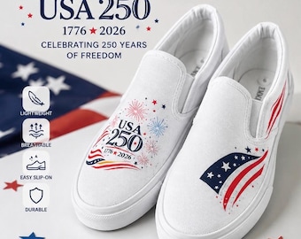 Zapatillas sin cordones USA 250 / Zapatillas deportivas de lona patrióticas (1776-2026)