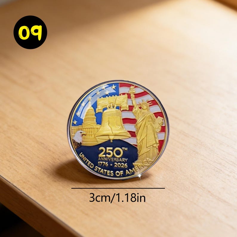 US 250th Anniversary Commemorative Pin | 1776-2026 Patriotic Enamel Badge | Liberty Bell & Flag Collectible, Eagle Badge 09