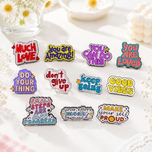 Emaille pins positieve bevestiging, motiverende citaat broches, schattige zelfliefde reversspeld, inspirerend cadeau voor vrienden, badge geestelijke gezondheid