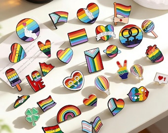 Rainbow Pride Enamel Pins Bundle, LGBTQ+ Flag Heart Badges, Cute Gay Pride Pins for Backpacks Jackets, Pride Month Gift, Enamel Pin Set