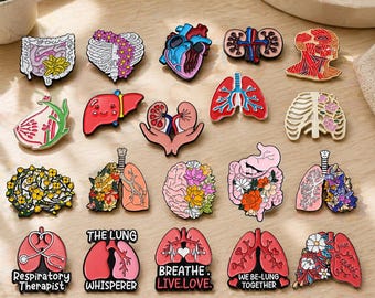 Set di spille smaltate per terapisti respiratori, spilla a forma di polmone, regalo di laurea in medicina, spilla floreale a forma di cervello, gioielli anatomici