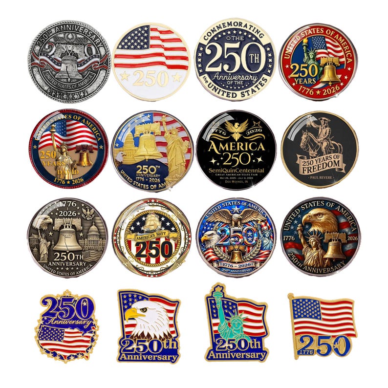 US 250th Anniversary Commemorative Pin | 1776-2026 Patriotic Enamel Badge | Liberty Bell & Flag Collectible, Eagle Badge image 2