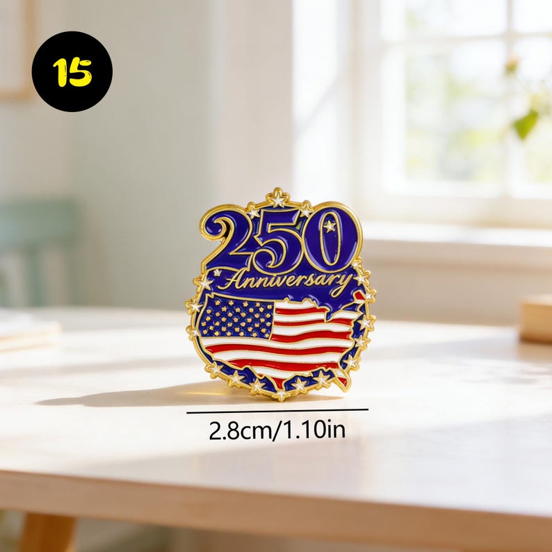 US 250th Anniversary Commemorative Pin | 1776-2026 Patriotic Enamel Badge | Liberty Bell & Flag Collectible, Eagle Badge 15