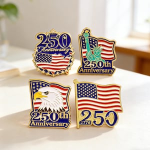 Amerikansk souvenirnål för 250-årsjubileum | Brosch med amerikansk örn och Frihetsgudinnan | Patriotisk emaljmärke 1776-2026 | Frihetsklockans flagga