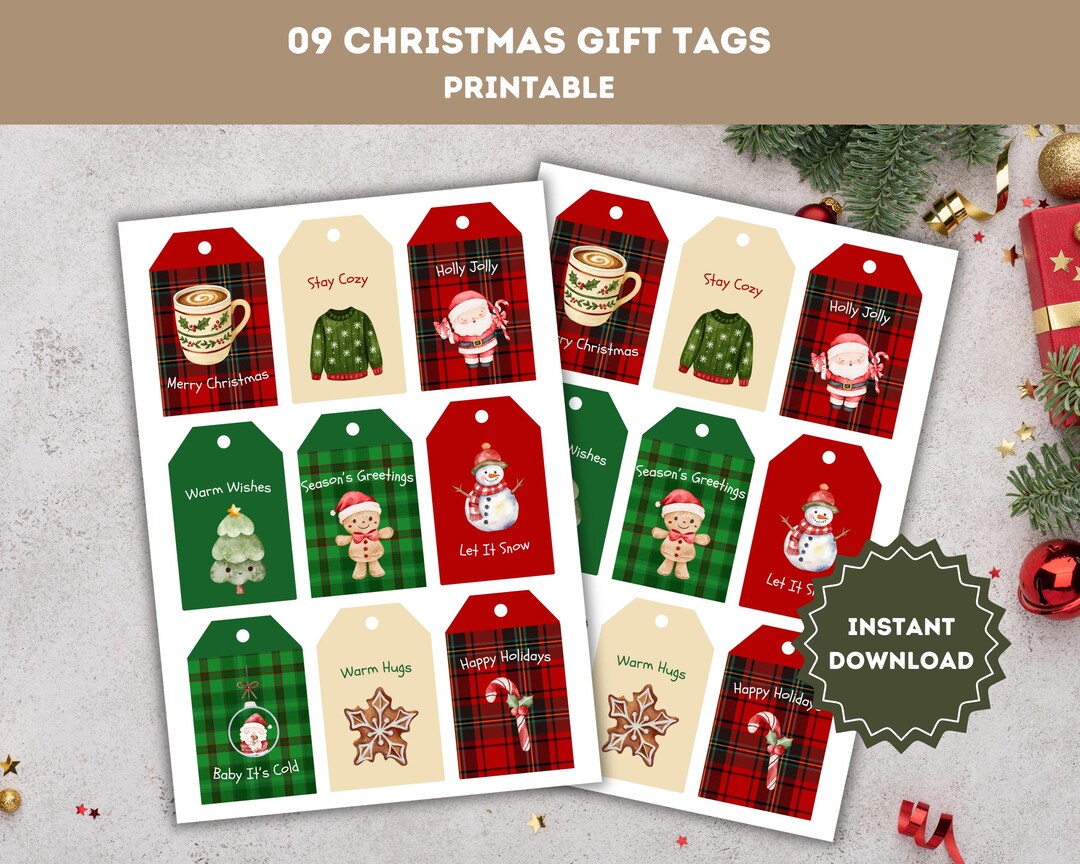 9 Christmas Gift Tags – Printable Xmas Tags – Holiday Present Labels ...