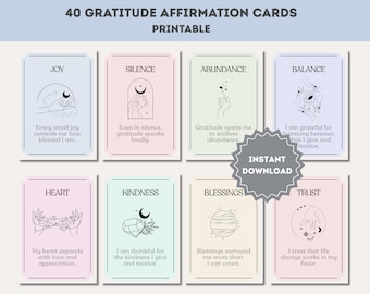 Dankbarkeit Affirmationskarten - Druckbare dankbare Mindset & Positivitätskarten - Digitaler Download