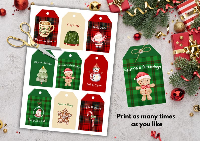 9 Christmas Gift Tags – Printable Xmas Tags – Holiday Present Labels ...