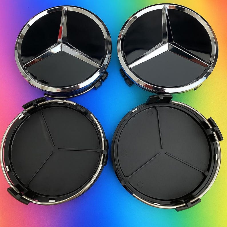 Mercedes Gloss Black Wheel Center Caps (set of 4) - 75mm Emblem Hub ...