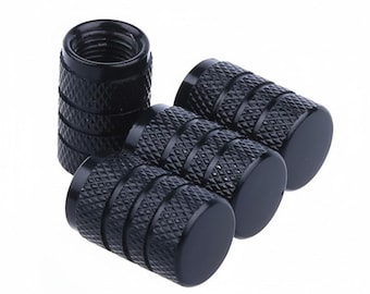 Universal Black Metal Valve Caps | Car & Bike Tire Valve Covers (Set of 4)