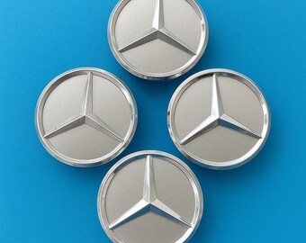 4 Silver 75mm Mercedes-Benz Wheel Center Hub Caps – AMG Style Wreath Logo, Easy Snap-On