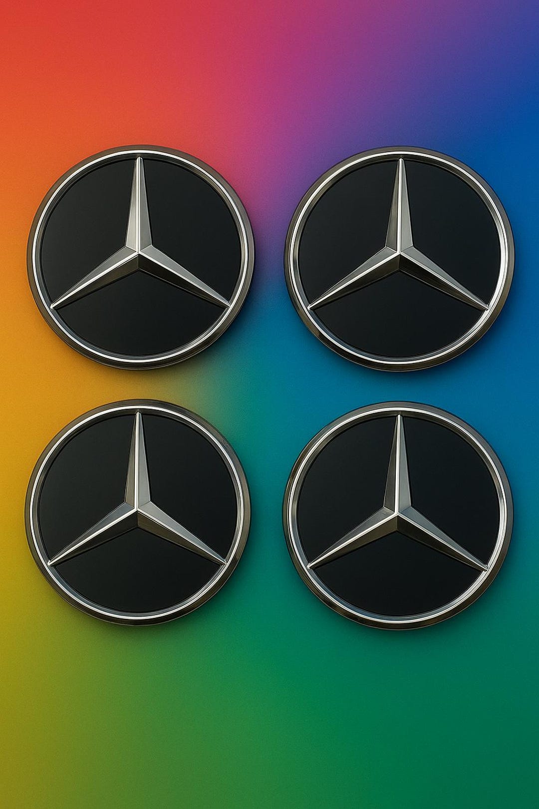 4x 75mm Black & Red Mercedes Hub Caps – Center Wheel Emblems With Logo (OEM Style A1714000025)