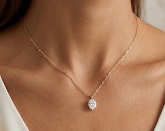 18K Solid Gold Oval Cut Diamond Pendant | 0.30 to 1.00 Carat | IGI Certificated | Luxury Necklace Charm | Minimal Fine Jewelry Gift for Her