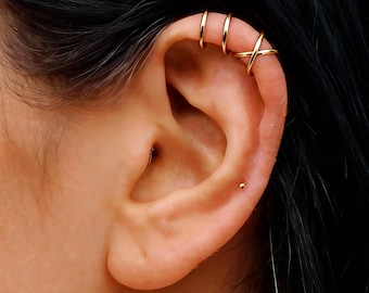 14K Gold Double Ear Cuff • No Piercing Ear Cuff • Minimalist Gold Ear Hook • Double Wire Cartilage Cuff • Dainty Gold Ear Jewelry