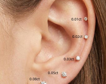 Handgemachter 18K Solid Gold Natural Diamant Ohrstecker | Minimalistischer 4-Zacken Einzelohrstecker | Alltägliche zierliche Schmuck | Hypoallergene Ohrringe