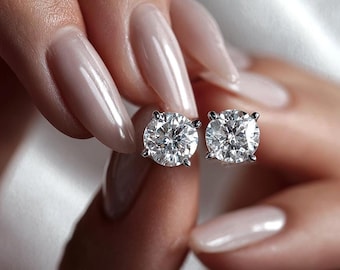 1 CTW Lab Grown Diamond Stud Earrings | 0.5ct Each | Classy Round Diamond Studs | 4-Prong Martini | 14K Gold or 925 Silver