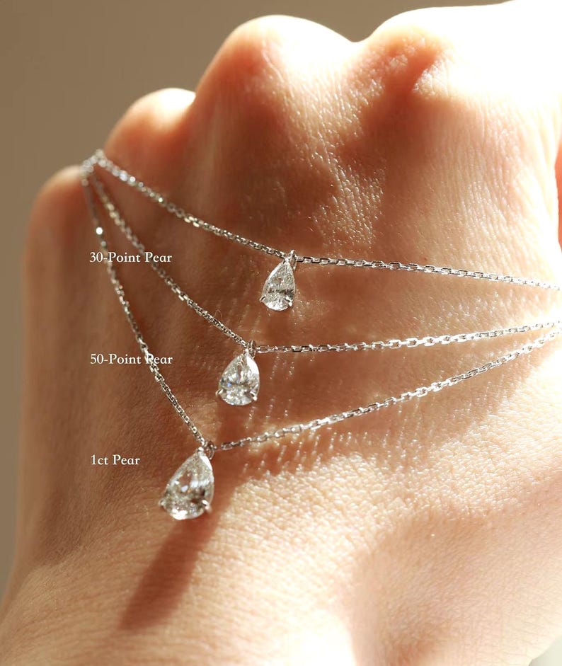 18K Solid Gold Pear Diamond Pendant Necklace | 0.30–2.0 CT | Lab Diamond Pendant | Teardrop Diamond | Solitaire Diamond Necklace Gift image 4