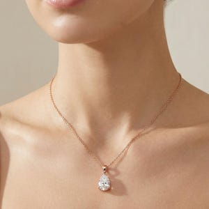 18K Solid Gold Pear Diamond Pendant Necklace | 0.30–2.0 CT | Lab Diamond Pendant | Teardrop Diamond | Solitaire Diamond Necklace Gift image 2