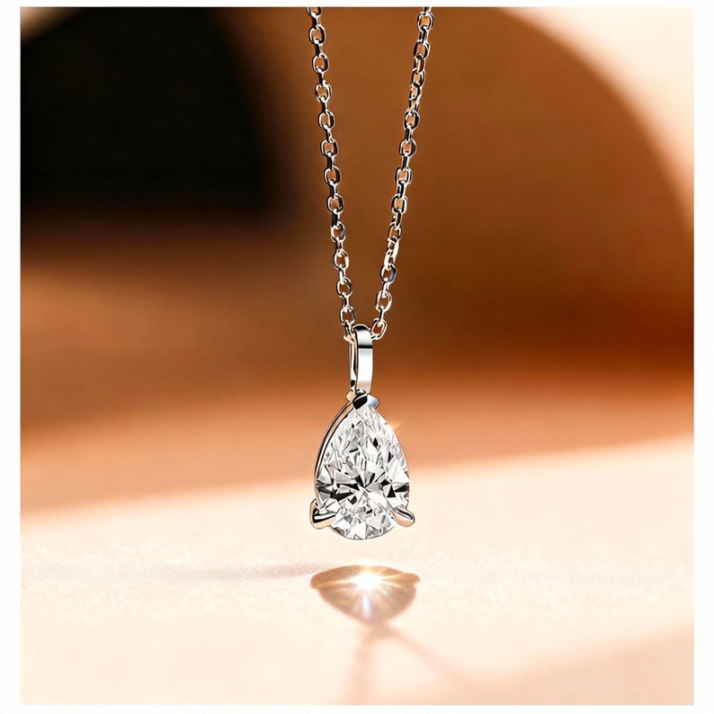 18K Solid Gold Pear Diamond Pendant Necklace | 0.30–2.0 CT | Lab Diamond Pendant | Teardrop Diamond | Solitaire Diamond Necklace Gift image 5