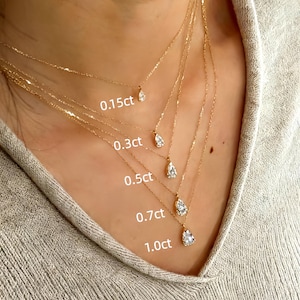 18K Solid Gold Pear Diamond Pendant Necklace | 0.30–2.0 CT | Lab Diamond Pendant | Teardrop Diamond | Solitaire Diamond Necklace Gift image 3