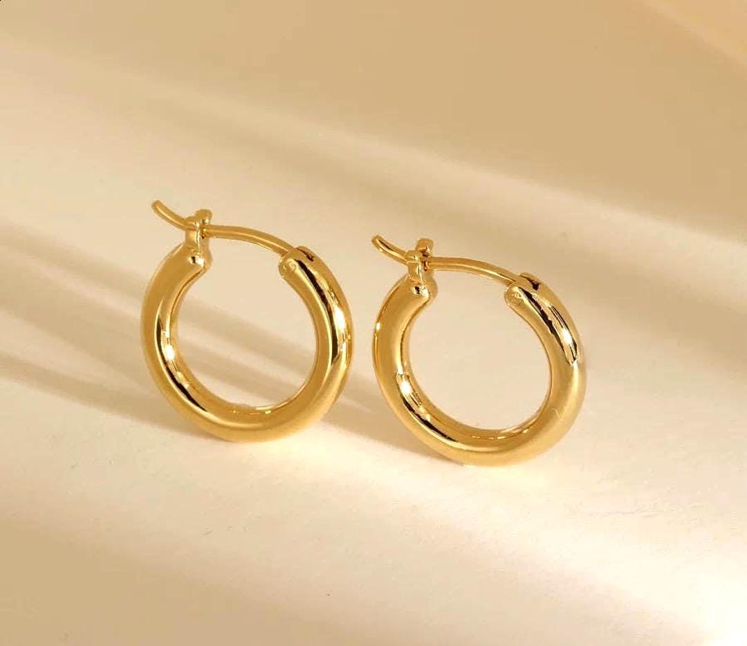 18K Solid Gold Charm Holder Hoops | Dangle Earring Hoops | Add-on Hoop ...
