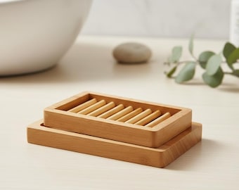 Two-Piece Bamboo Soap Dish – Natural Soap Saver Tray