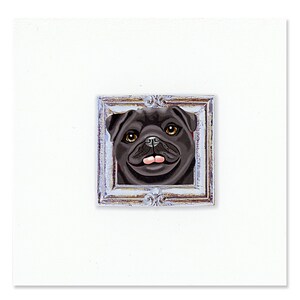 Pug Tiny Art Print - Black and Silver - Dog Art Print - Tiny Black Pug in a Frame