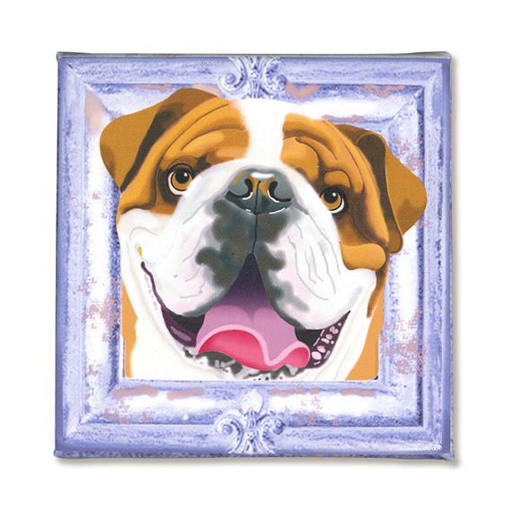 English Bulldog Art Print On Canvas Golden Brown And White Image 0