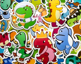 Pack of 50 Cute Dino Stickers, Cartoon Reptile Stickers, Baby Dinosaur Stickers, Colorful Animal Stickers, Waterproof Stickers for Journal