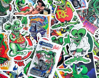 Pack of 50 Hot Rod Stickers, Rat-Fink Stickers, Vintage Racing Stickers, Cartoon Car Stickers, Waterproof Stickers for Helmet, Toolbox