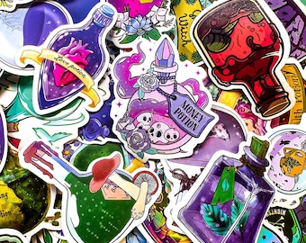 Pack of 50 Magic Potion Stickers, Witchy Bottle Stickers, Alchemy Stickers, Fantasy Elixir Stickers, Waterproof Stickers for Mystic Lovers
