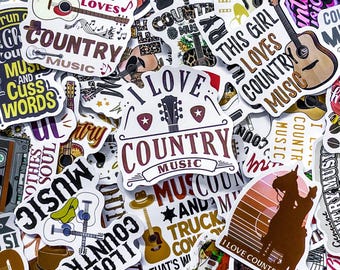 Pack of 50 Country Lyric Stickers, Western Music Quote Stickers, Vintage Band Stickers, Folk Song Stickers, Waterproof Stickers for Guitar