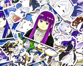 Pack of 50 Frieren Anime Stickers, Elf Wizard Stickers, Fantasy Character Stickers, Waterproof Stickers for Journal, Laptop, Notebook