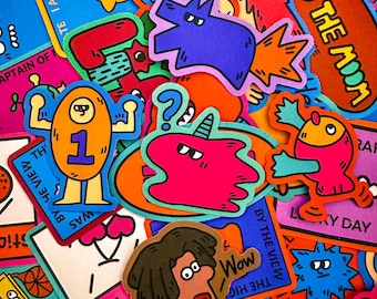 Pack of 50 Cartoon Monster Stickers, Funny Art Stickers, Colorful Character Stickers, Retro Comic Stickers, Waterproof Stickers for Journal