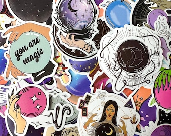 Pack of 50 Witchy Stickers, Crystal Ball Stickers, Tarot Magic Stickers, Occult Stickers, Waterproof Spiritual Sticker for Journal,Scrapbook