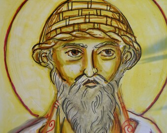 St. Spyridon Icon ---Orthodox Handpainted Icon with Watercolor effects, 5x7