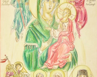 Theotokos and the Christ Child, Hodigitria (director of souls), with archangels/ saints