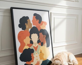Digital Download Art Print | Diverse Female Friendship Poster | Modern Wall Decor for Living Room