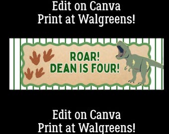Plantilla de pancarta de cumpleaños de dinosaurio: Roar cumple cuatro años