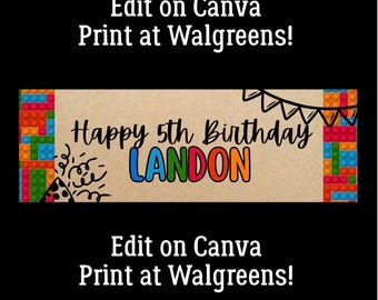 Plantilla de pancarta de feliz cumpleaños con temática de Lego - Archivo digital
