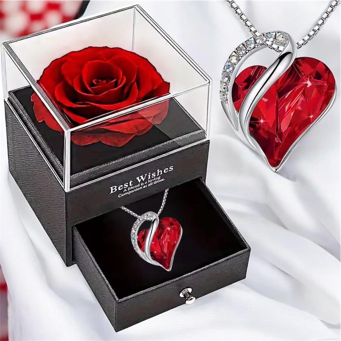Collier Cadeau Saint-Valentin Avec Vraie Rose Et Coffret - Longueur 45cm, Neuf Avec étiquettes