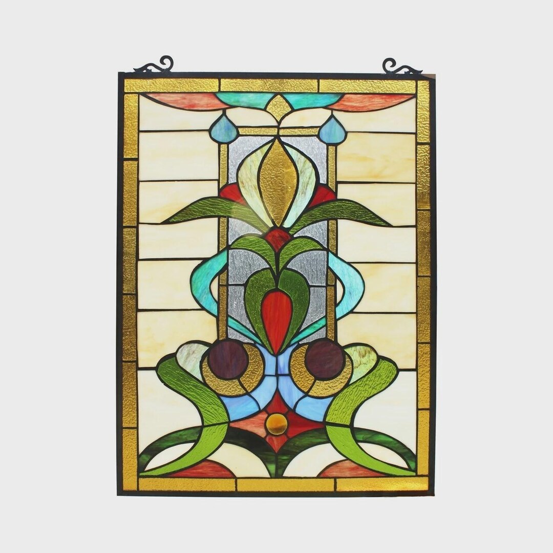 Stained Glass Floral Flower Design Tiffany Style Hanging Window Panel ...