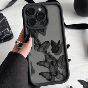 Black Butterfly Patterned iPhone Case For iPhone 17 Pro Max, iPhone 16, iPhone 15, iPhone 14 13 12 11 Pretty Dark Protective Cover For Women