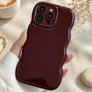 Burgundy Wine Red Wavy Edge iPhone Case, iPhone 17 Pro Max, iPhone 16 Plus, iPhone 15, iPhone 14, 13, 12, 11 Trendy Phone Cover For Women