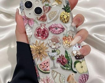 Funda transparente con estampado de frutas estilo bohemio para iPhone 17, iPhone 16 Pro Max, iPhone 15+, iPhone 14, 13, 12 y 11. Funda protectora MagSafe.